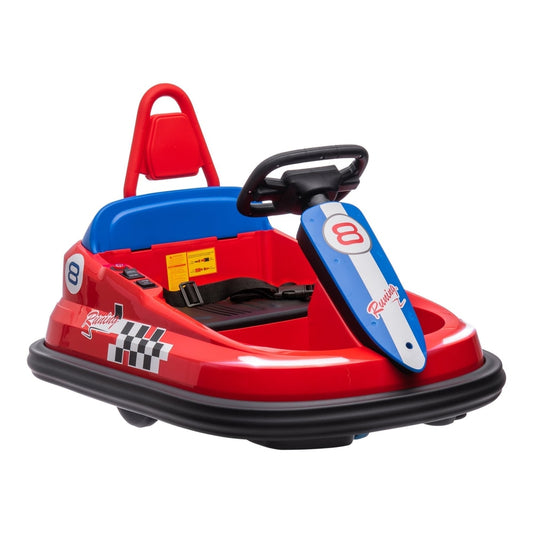 HOMCOM 6V Electric Kids Bumper Car in red with a black steering wheel and seat belt