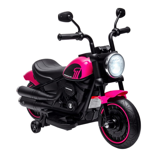 HOMCOM 6v Electric Motorbike with Training Wheels in Pink