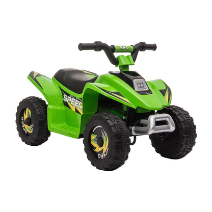 HOMCOM 6V Kids Electric Toy Car Forward Reverse Functions, a green ride-on quad bike with black handlebars and wheels