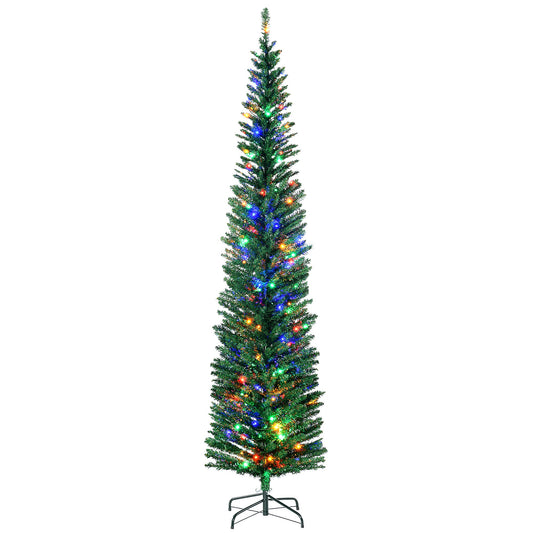 HOMCOM 7.5' Artificial Prelit Christmas Trees Holiday Décor standing on a simple black metal base