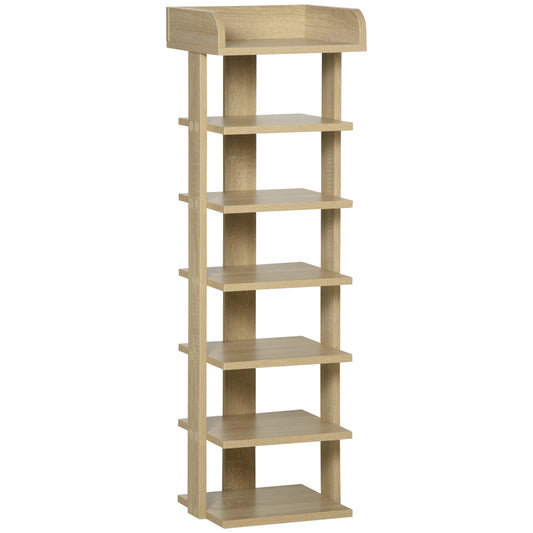 HOMCOM 7 Tier Shoe Rack organiser with multiple shelves in oak effect wood