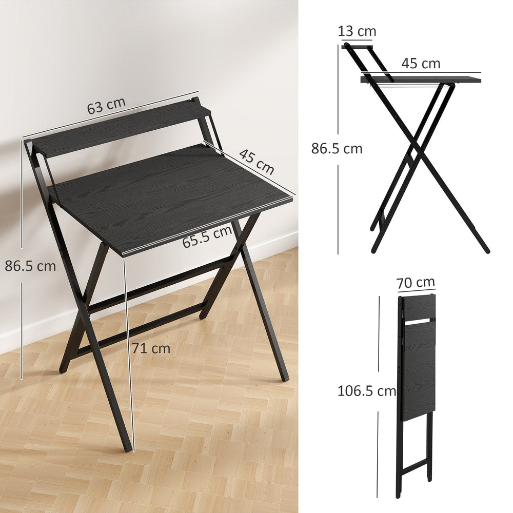 Dimensions of the black folding computer desk and its folded size
