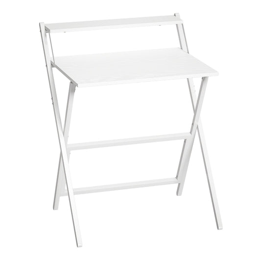 HOMCOM 70 cm Folding Computer Desk with Monitor Shelf in white, a simple design with a shelf above the main desk surface