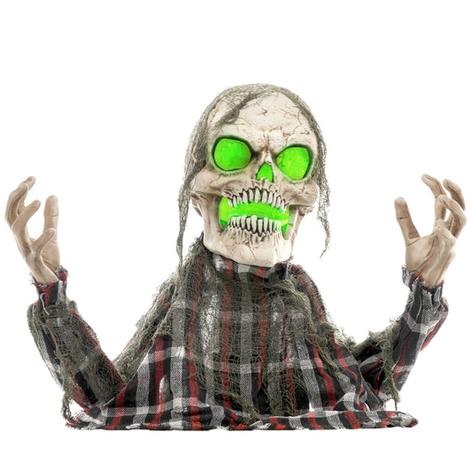 HOMCOM 70cm Groundbreaker Skeleton Halloween Animatronic with glowing green eyes and mouth