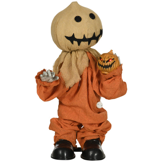 HOMCOM 77cm Halloween Scarecrow Decoration, a standing figure with a burlap sack head and orange clothing