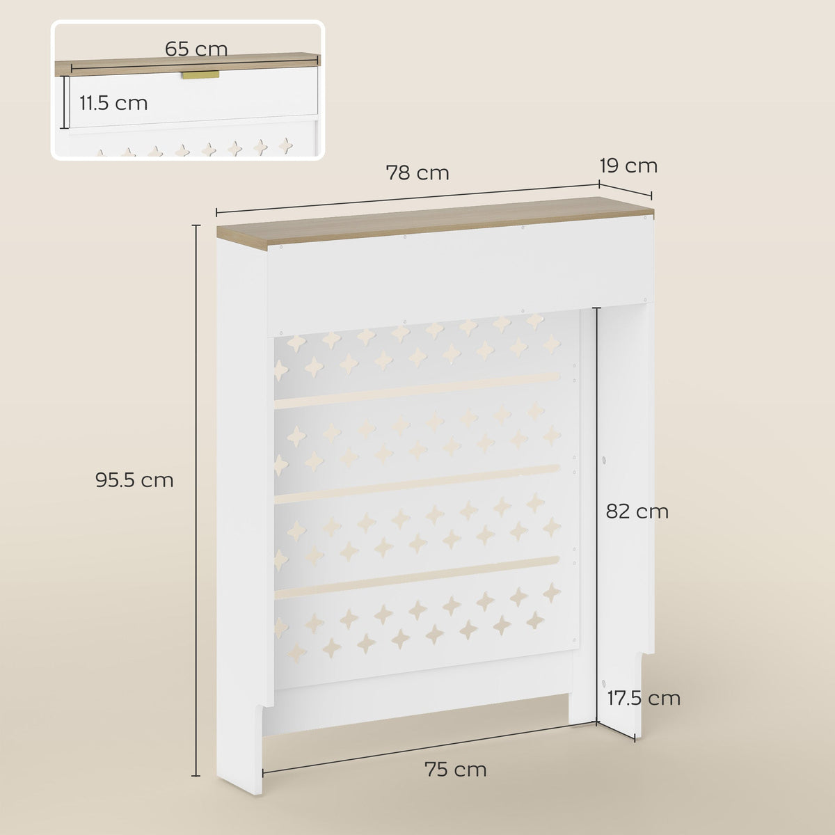 The heating cover shown with technical lines and labels indicating its various dimensions