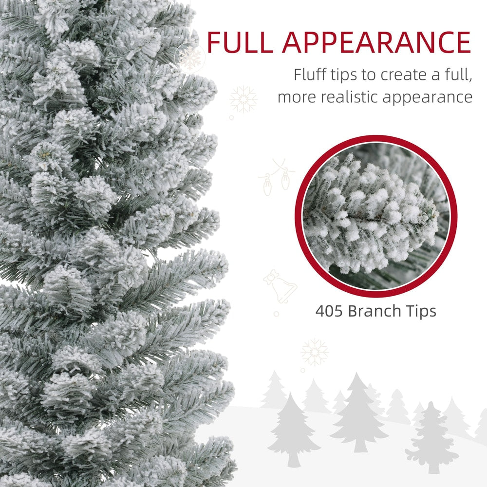 A close up of the snowy branches of the pencil Christmas tree showing realistic texture