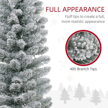 A close up of the snowy branches of the pencil Christmas tree showing realistic texture