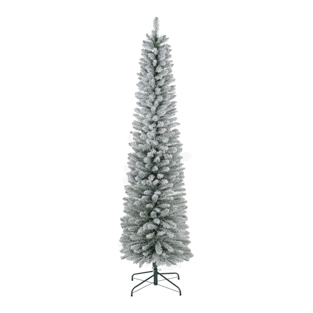 HOMCOM 7ft Artificial Snowy Pencil Christmas Tree - White, a tall slim artificial tree with a snowy effect and a metal stand