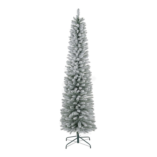 HOMCOM 7ft Artificial Snowy Pencil Christmas Tree - White, a tall slim artificial tree with a snowy effect and a metal stand