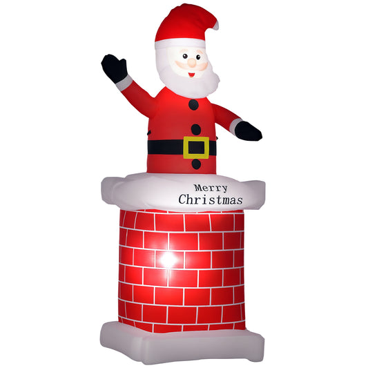 HOMCOM 7ft Christmas Inflatable Santa Claus from Chimney in Red
