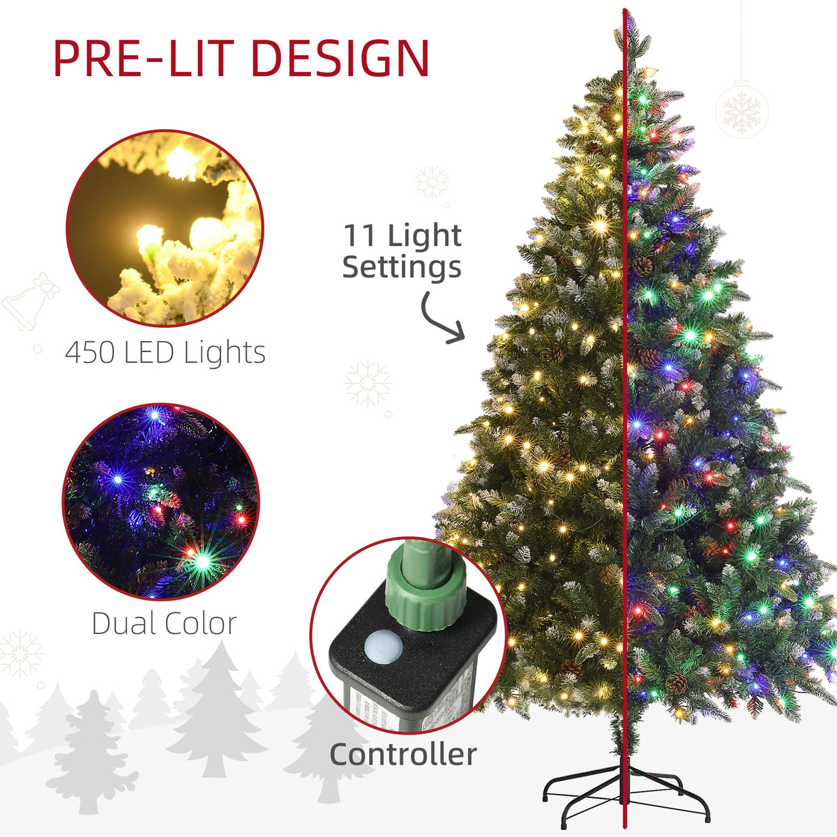 Close up of the dual colour LED lights and the controller for the pre lit Christmas tree