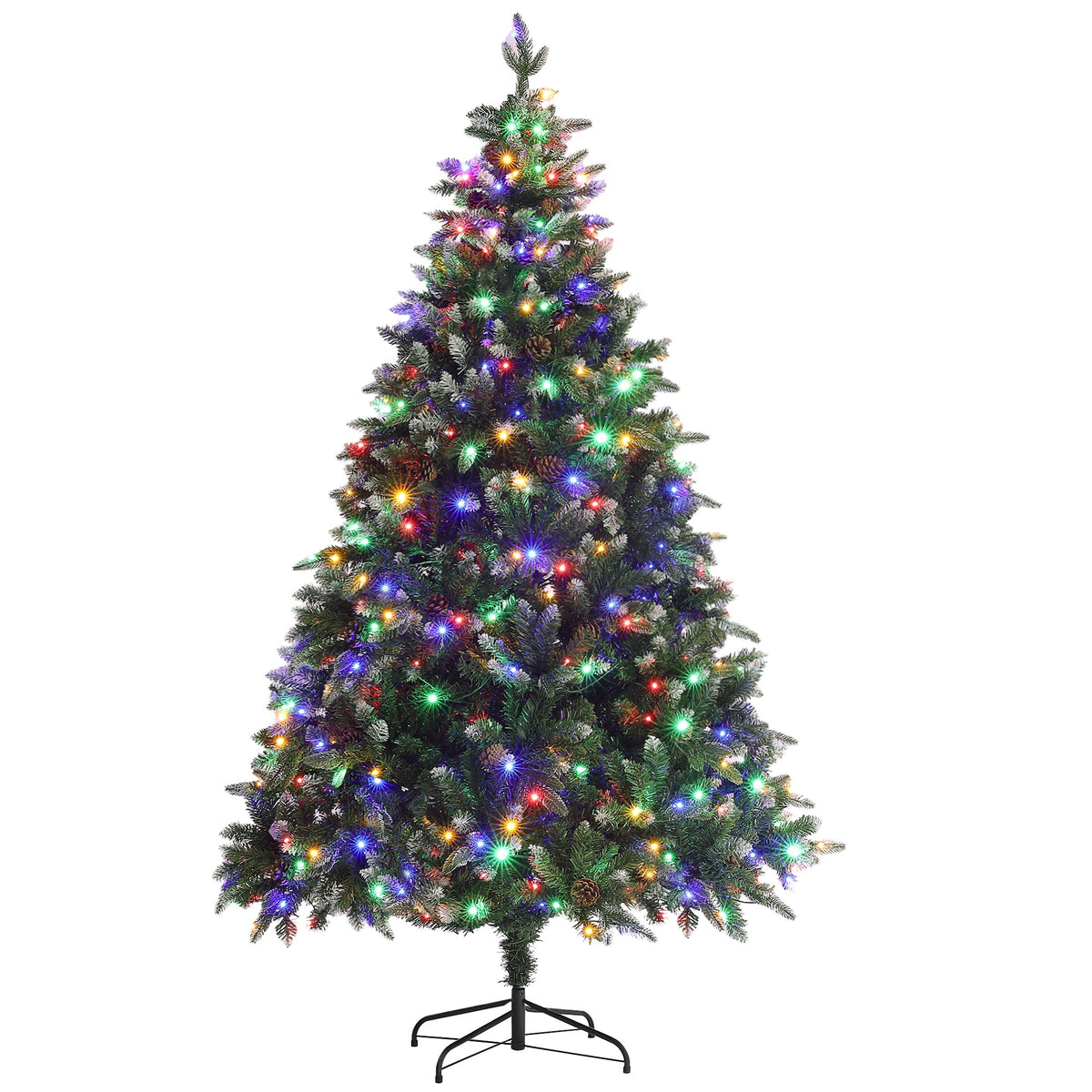 HOMCOM 7ft LED Pre-Lit Artificial Christmas Tree, a realistic artificial Christmas tree with colourful LED lights and pine