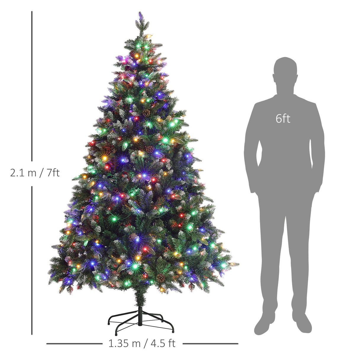 HOMCOM 7ft LED Pre-Lit Artificial Christmas Tree in Green