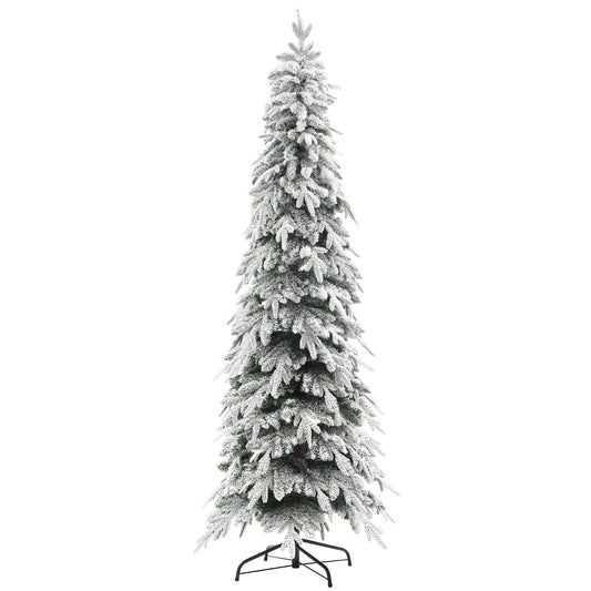 HOMCOM 7ft Snow-Covered Unlit Artificial Christmas Tree standing on its black metal base