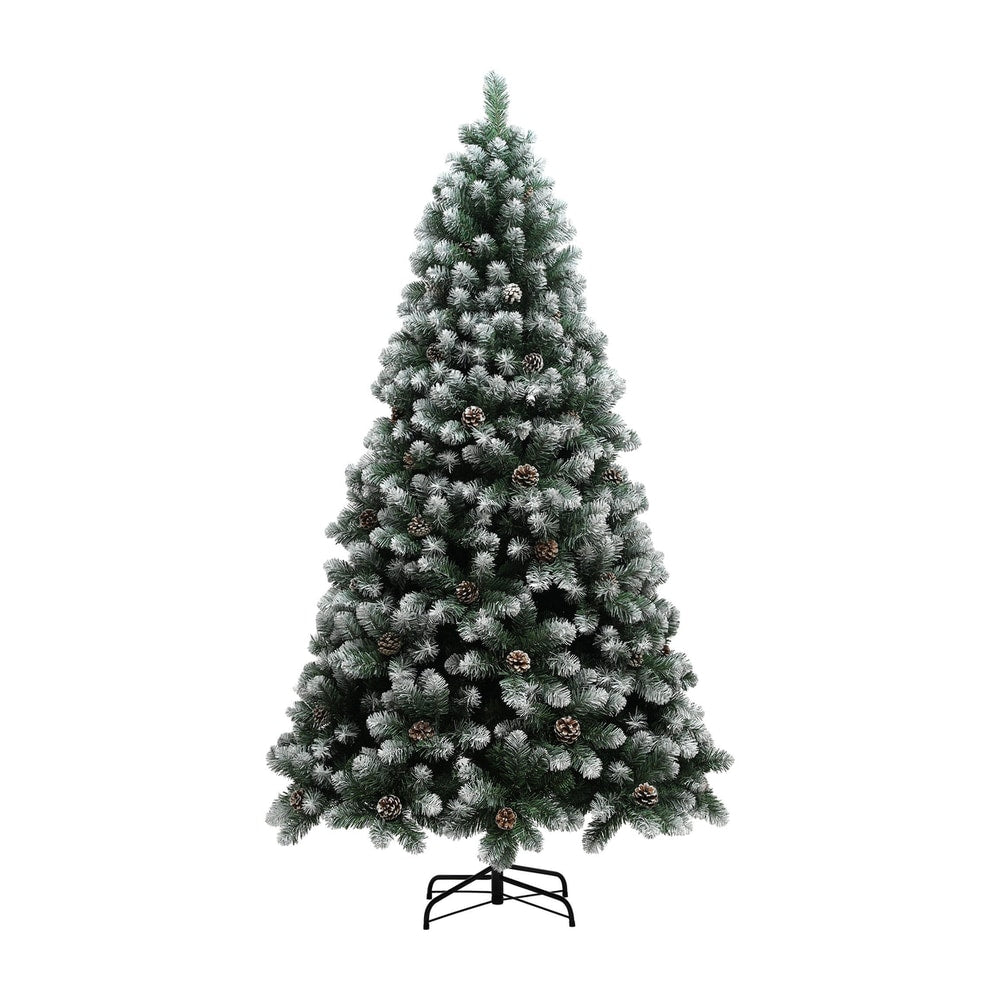 HOMCOM 7ft Snow-Dipped Artificial Pine Christmas Tree standing on a black metal stand