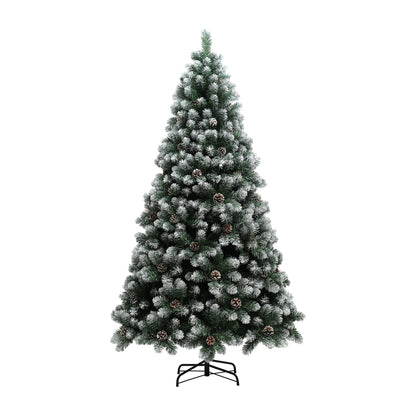 HOMCOM 7ft Snow-Dipped Artificial Pine Christmas Tree standing on a black metal stand
