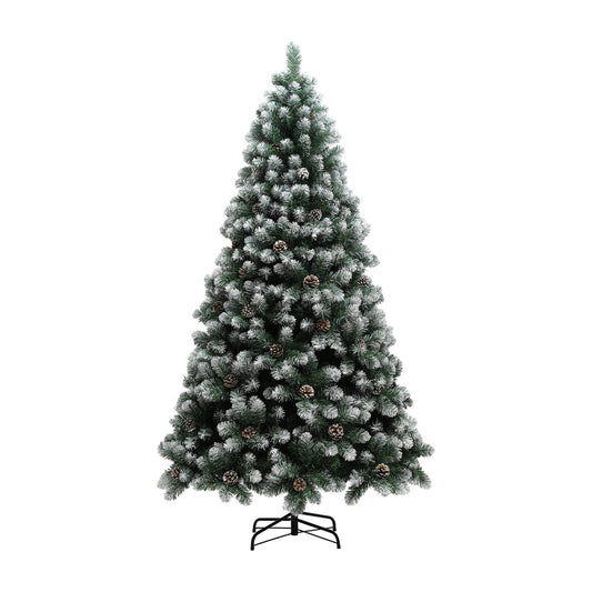 HOMCOM 7ft Snow-Dipped Artificial Pine Christmas Tree standing on a black metal stand