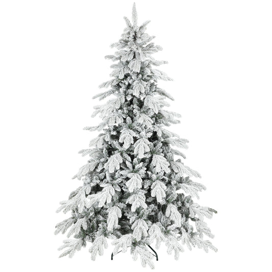 HOMCOM 7ft Super Flocked Christmas Tree with a realistic snowy appearance and a sturdy metal stand