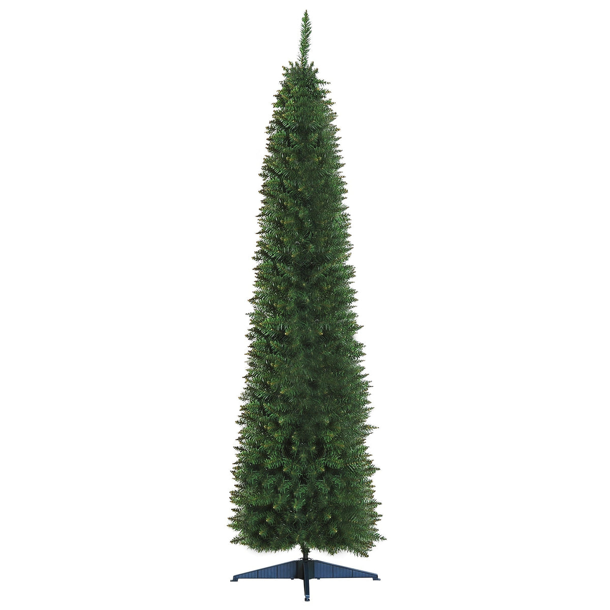 HOMCOM 7ft Unlit Artificial Christmas Tree, a tall green pencil slim xmas tree with a dark metal stand