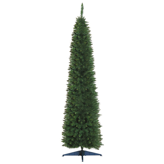 HOMCOM 7ft Unlit Artificial Christmas Tree, a tall green pencil slim xmas tree with a dark metal stand