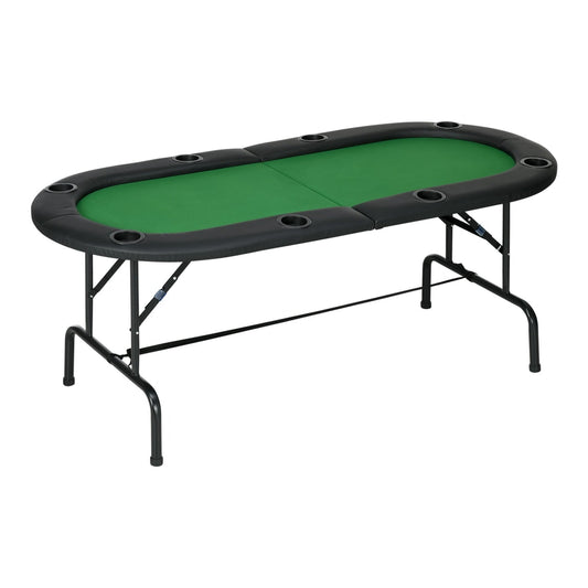 HOMCOM 8 Player Folding Poker Table, an oval green felt card game table with black trim and metal legs