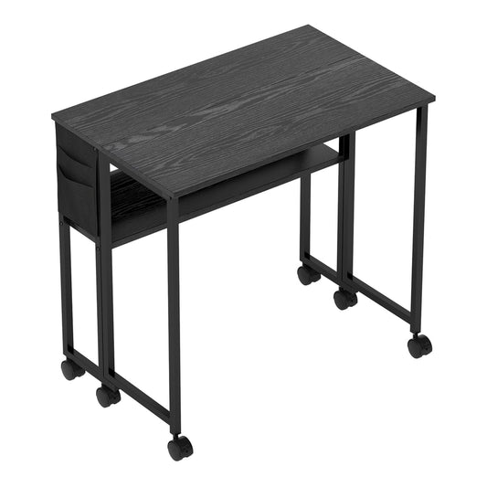 HOMCOM 80 cm Drop Leaf Writing Work Desk in black with a side storage pocket and castor wheels