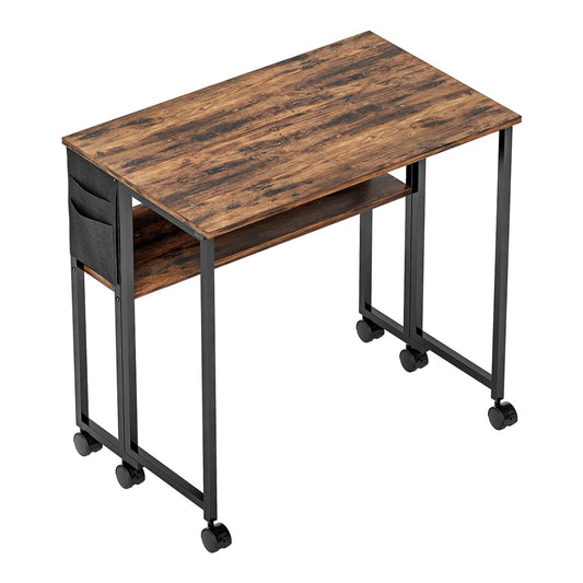 HOMCOM 80 cm Drop Leaf Writing Work Desk with two shelves and wheels