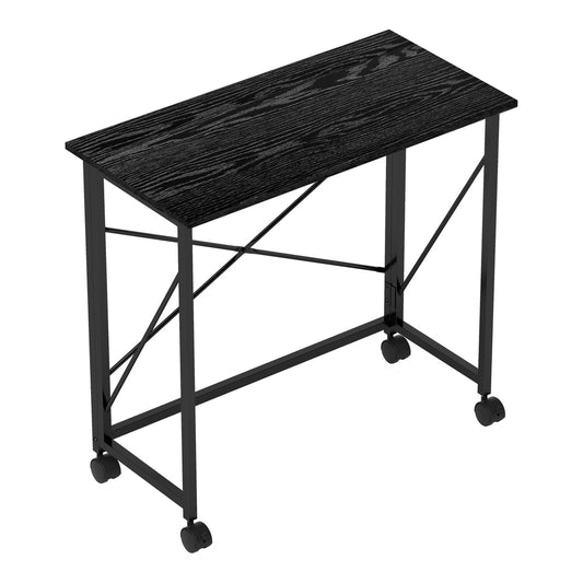 HOMCOM 80 cm Folding Desk on Wheels in black with a wood effect top and metal frame