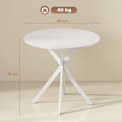 White round dining table with dimensions shown