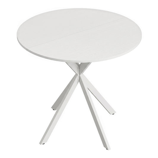 HOMCOM 80cm Industrial Round Dining Table, a white round table with a white cross-shaped base