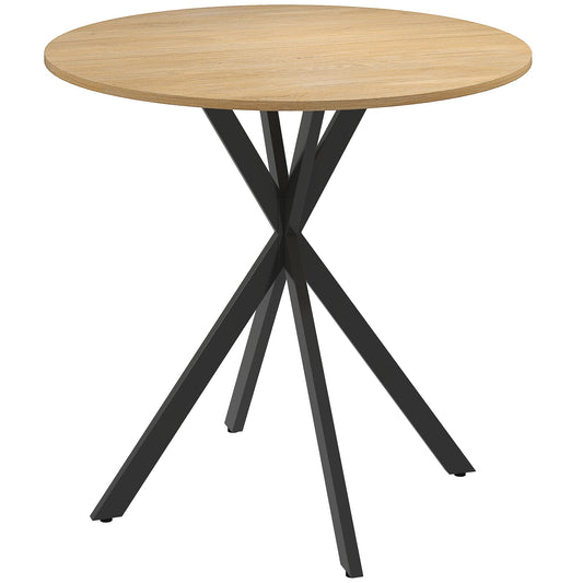 HOMCOM 80cm Industrial Round Dining Table with a wooden top and black crossed metal legs