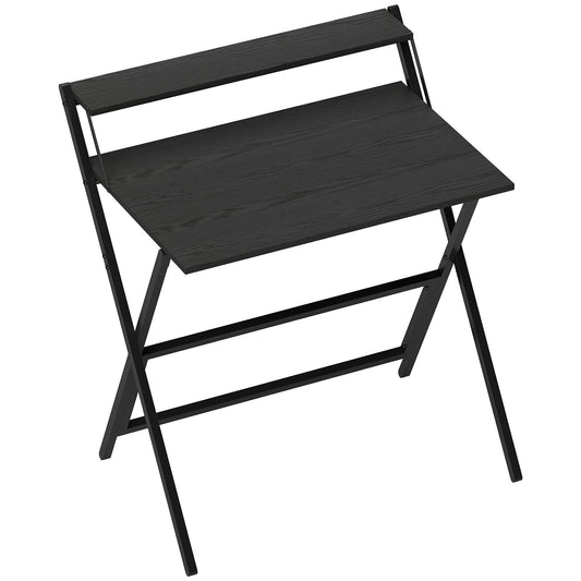 HOMCOM 81.5 cm Folding Computer Desk with Monitor Shelf in black, a compact desk with a raised shelf at the back