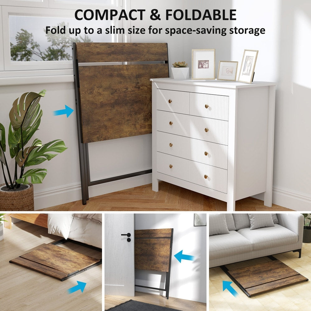 The folding computer desk folded flat for compact storage