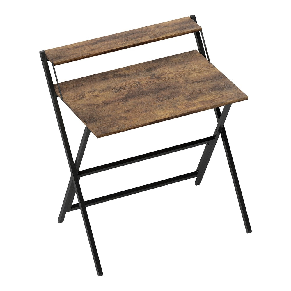HOMCOM 81.5 cm Folding Computer Desk with Monitor Shelf, a rustic brown wooden top and black metal legs