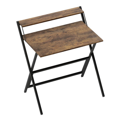 HOMCOM 81.5 cm Folding Computer Desk with Monitor Shelf, a rustic brown wooden top and black metal legs