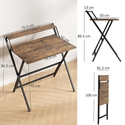 Dimensions of the rustic brown folding computer desk with monitor shelf