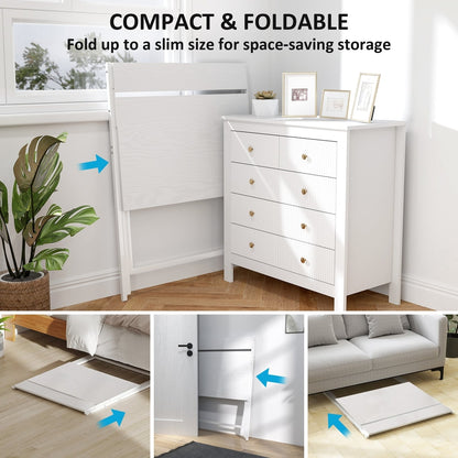 Folding computer desk shown folded flat for compact storage against a wall