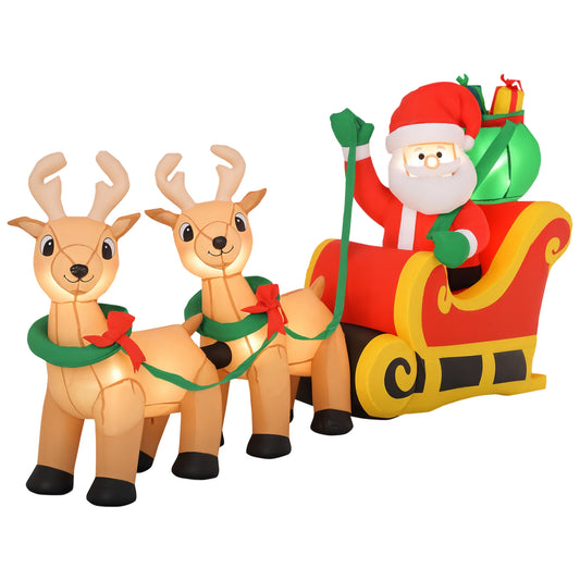 HOMCOM 8ft Christmas Inflatable Santa Claus on Sleigh in Yellow