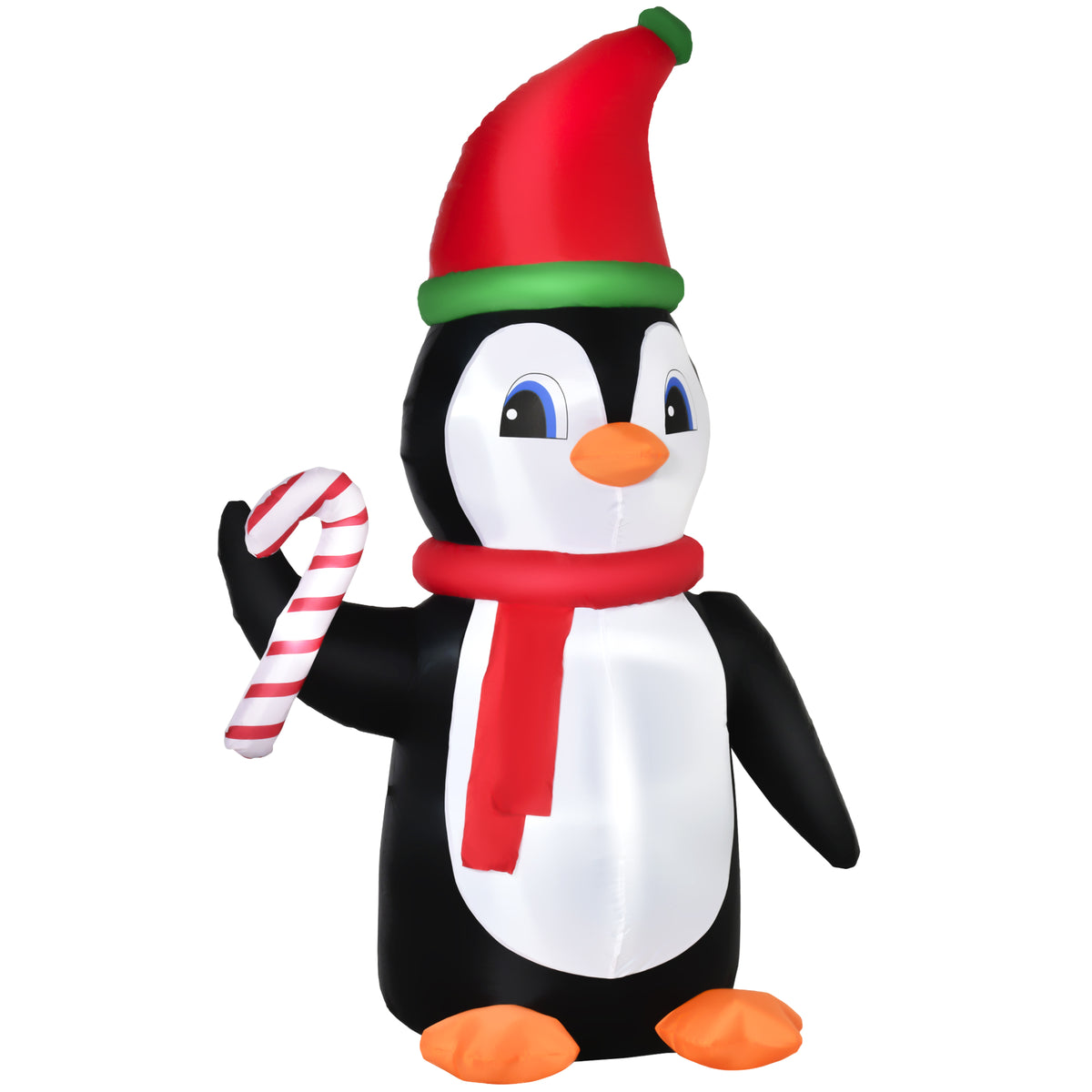 8ft Inflatable Christmas Penguin Holding Candy Cane Blow Up Outdoor Decoration in Red and Black and White