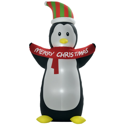 HOMCOM 8ft Inflatable Penguin & Christmas Banner Decoration in Multi Colour