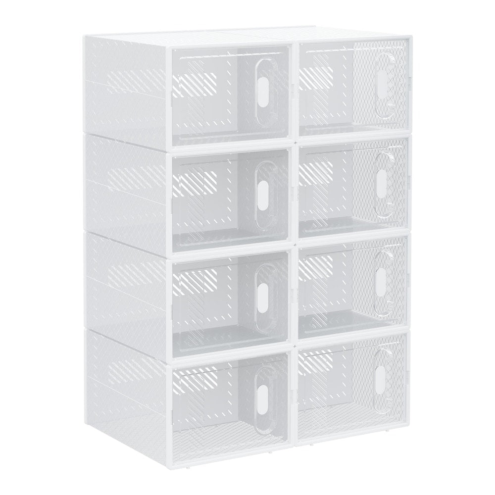 HOMCOM 8PCS Clear Shoe Box stacked in two columns of four units against a white background