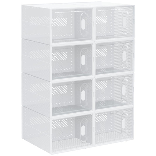 HOMCOM 8PCS Clear Shoe Box stacked in two columns of four units against a white background