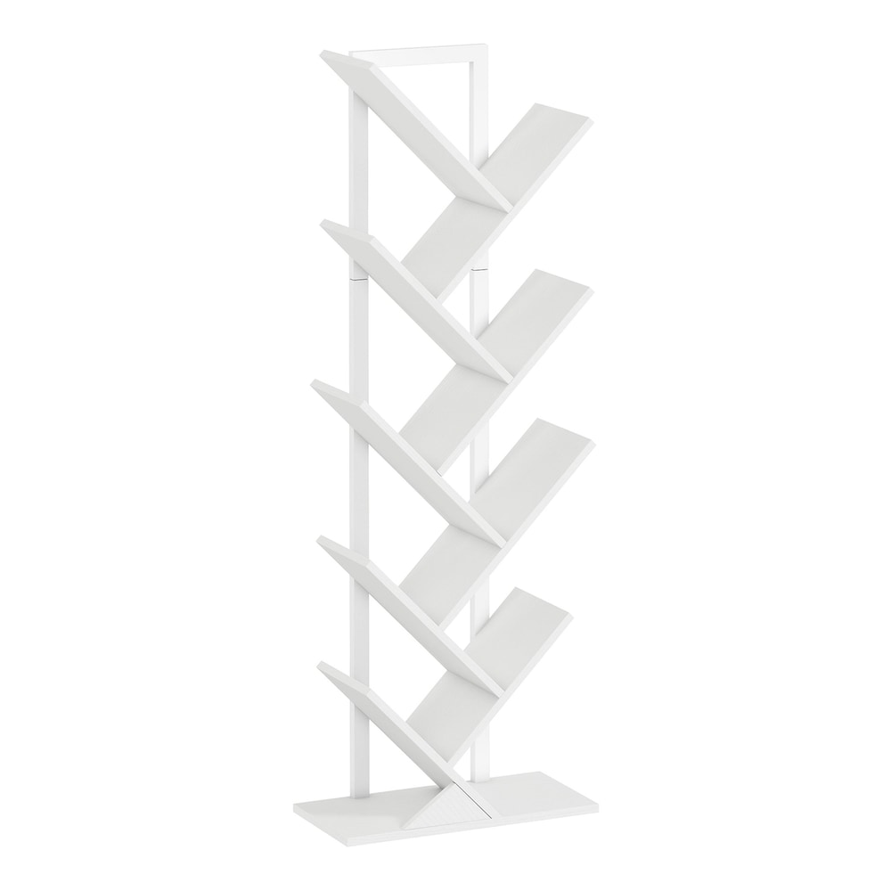 HOMCOM 9-Tier Tree Bookshelf, a white freestanding bookcase with a tree-like structure and nine shelves