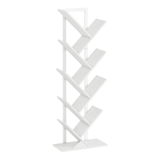 HOMCOM 9-Tier Tree Bookshelf, a white freestanding bookcase with a tree-like structure and nine shelves