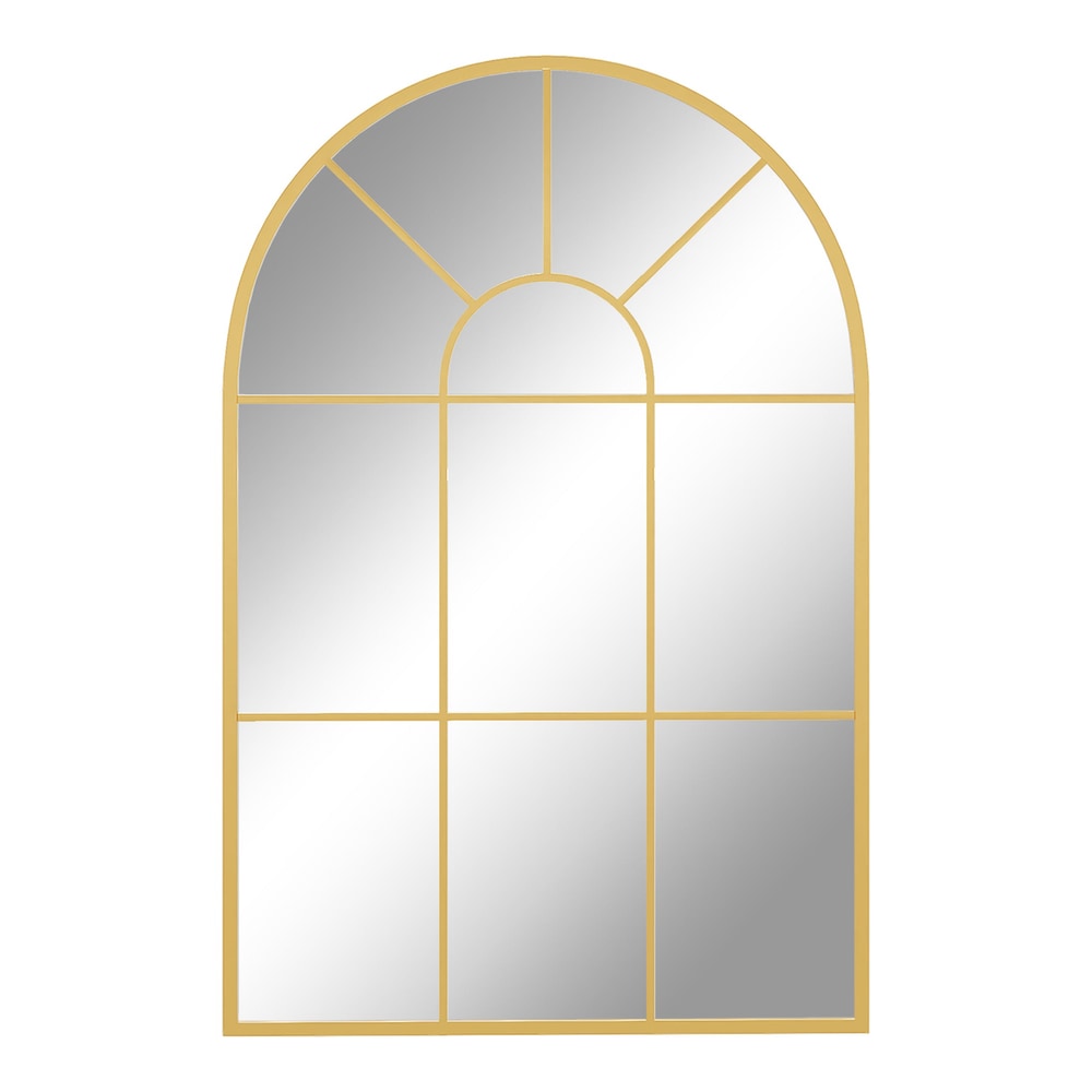 HOMCOM Arched Grid Mirror with a gold tone metal frame and arched top
