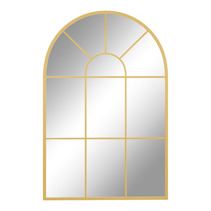 HOMCOM Arched Grid Mirror with a gold tone metal frame and arched top