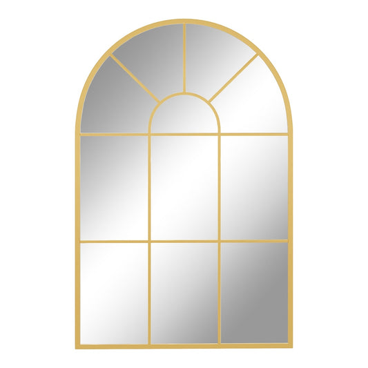 HOMCOM Arched Grid Mirror with a gold tone metal frame and arched top