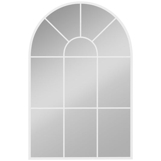 HOMCOM Arched Grid Mirror with a white frame and arched top, divided into multiple panes