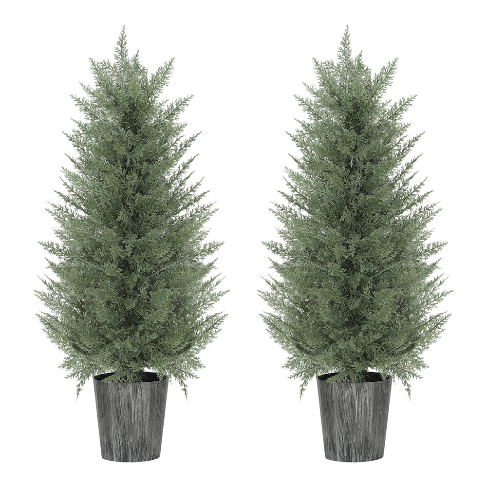 HOMCOM 90cm Artificial Cypress Trees Set of 2 standing side by side against a white background